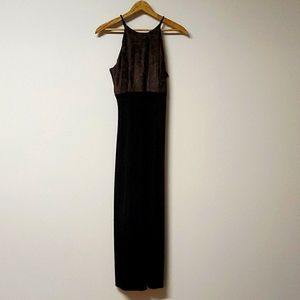 Vintage 90s Chocolate Velvet Halter Cut Long Dress
